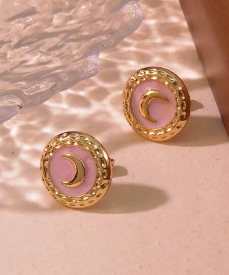 80087 - Zarcillos acero Luna rosado esmaltada