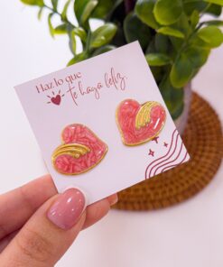 80038 -1 Zarcillos acero corazon esmaltado salmón