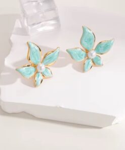 80031-2 Zarcillos acero flor turquesa esmaltado