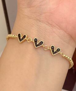 41173-7 Pulsera balines triple corazon negro
