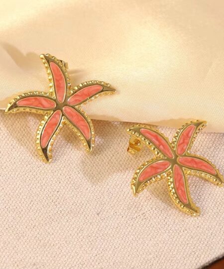 80034-1 Zarcillos acero Estrella de mar esmaltado salmon
