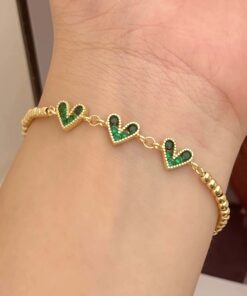 41173-5 Pulsera balines triple corazon verde