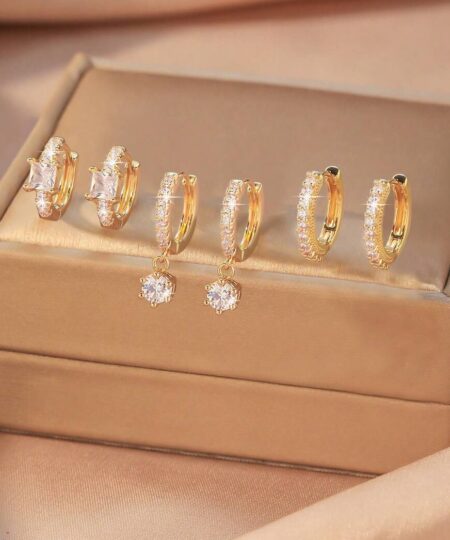 80433 - Set 3 PAR Zarcillos dorado con cristales