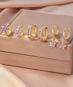 80436 - Set 3 Zarcillos dorado con cristales morado