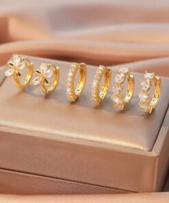 80442 - Set 3 Zarcillos dorado con cristales