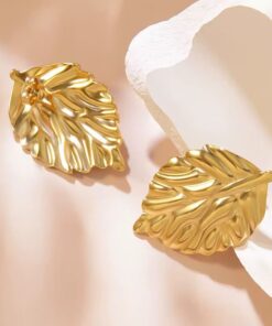 80057 - Zarcillos acero dorado hoja