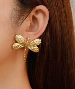 80128 - Zarcillos acero dorado libelula