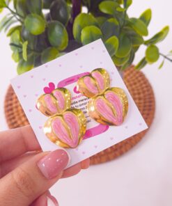 80146 - Zarcillos acero doble corazon rosado