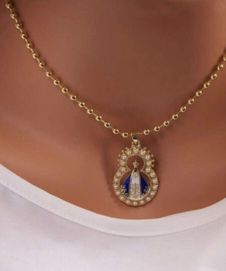 21009-1 Collar armado Virgen maria con perlas