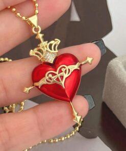 21029-1 Collar armado corazon rojo cruz con corona