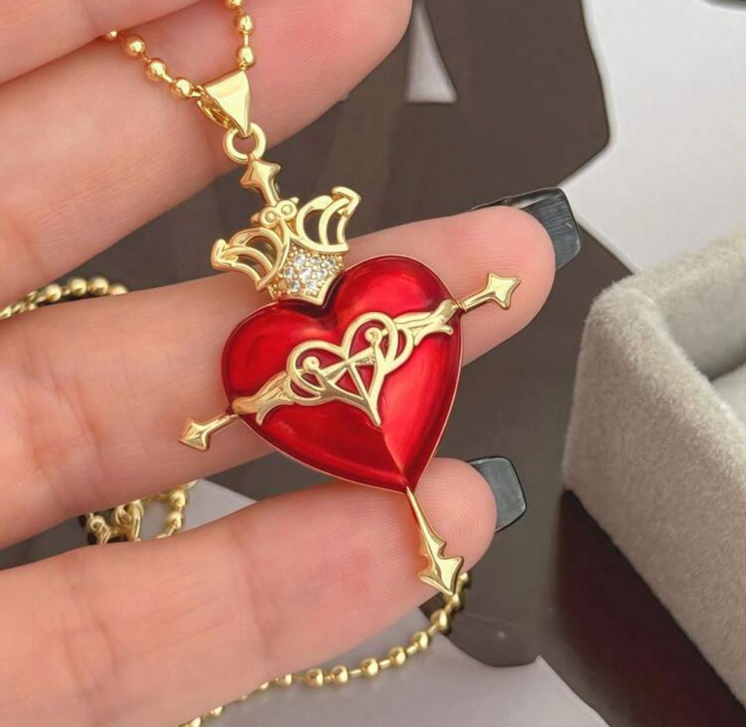 21029-1 Collar armado corazon rojo cruz con corona