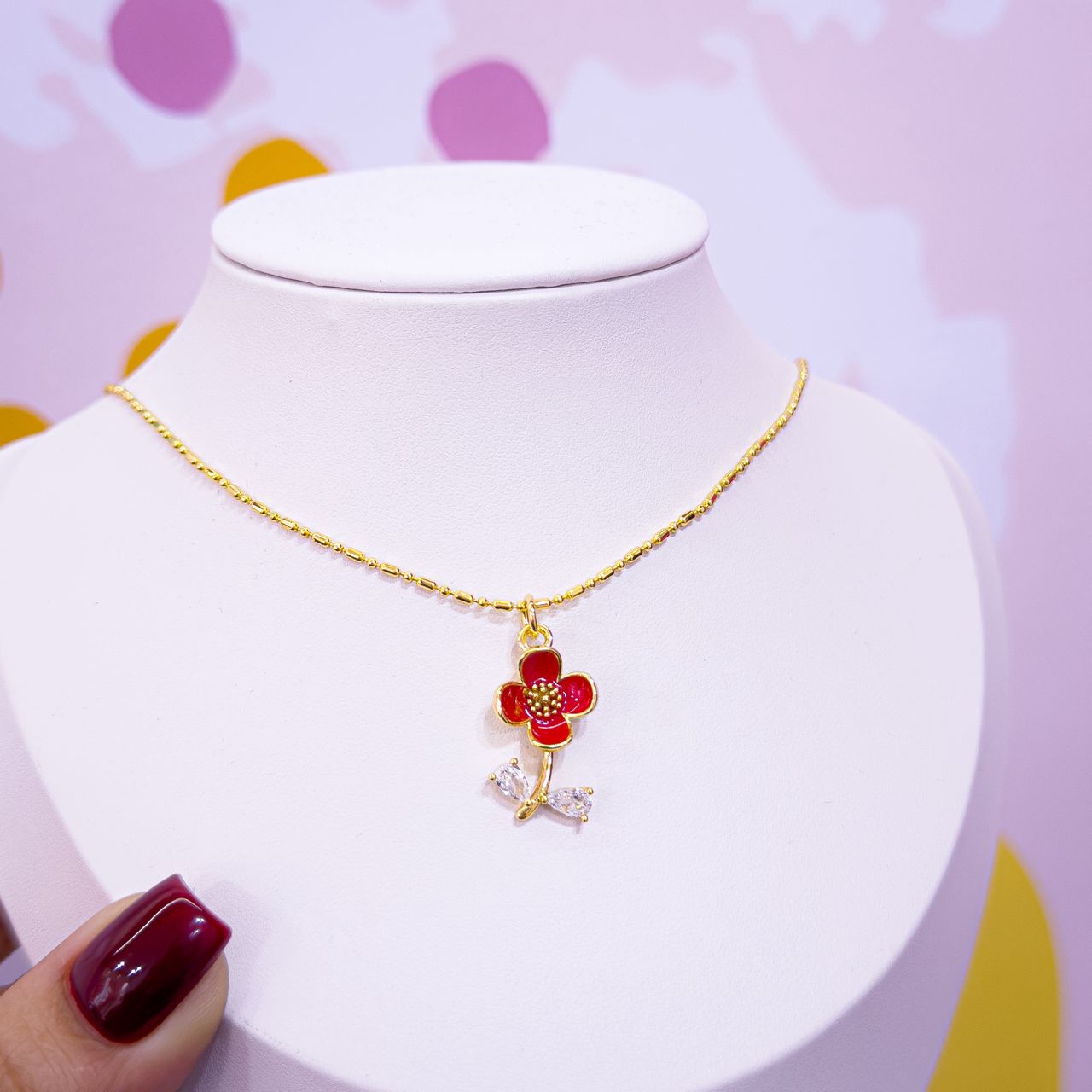 20022 - Collar armado flor rojo