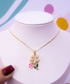 20026 - Collar armado girasol con flor rosa