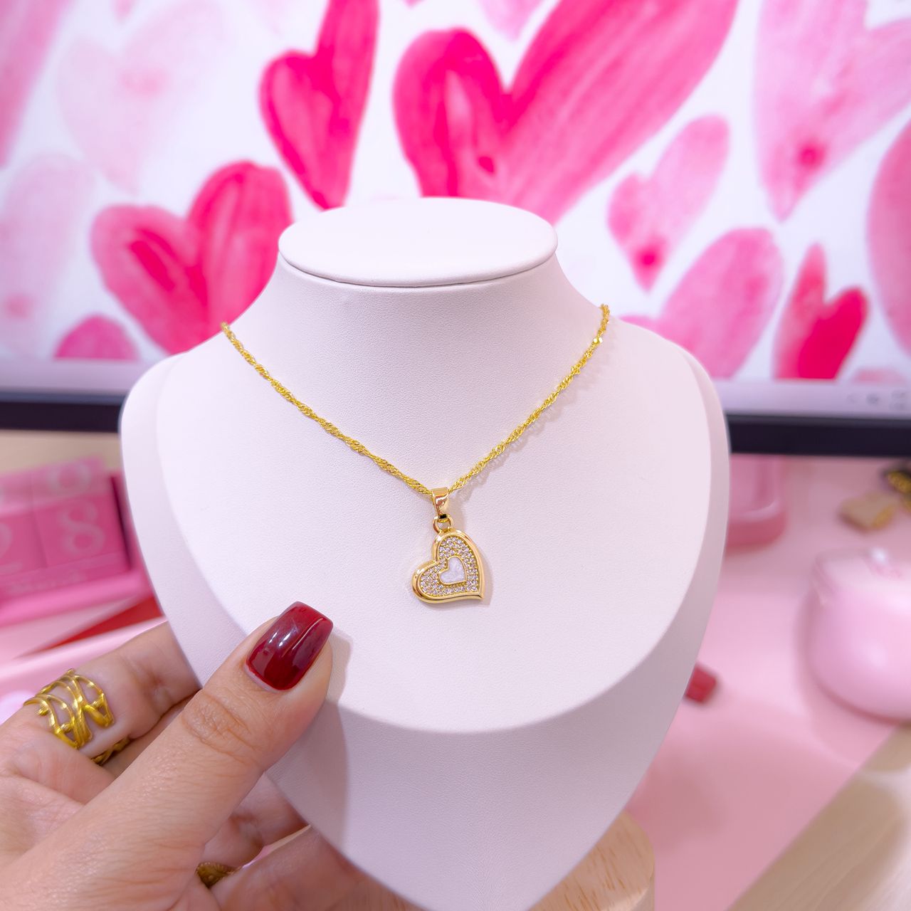 20343 - Collar armado Corazon con cristales hueco