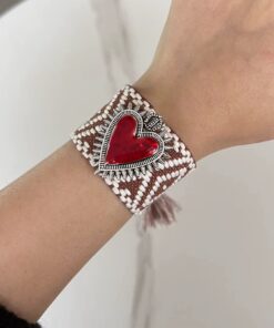 41085-3 Pulsera tela corazón marrón