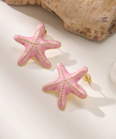 80110-2 Zarcillos acero esmaltado estrella rosado