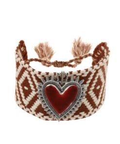 41085-3 Pulsera tela corazón marrón