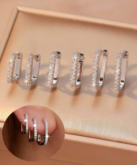 80442 - Set 3 Zarcillos plateados rectangular