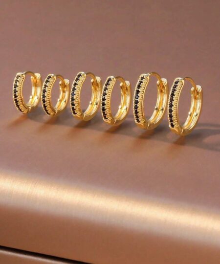 80431 - Set 3 Zarcillos dorado con cristales negro