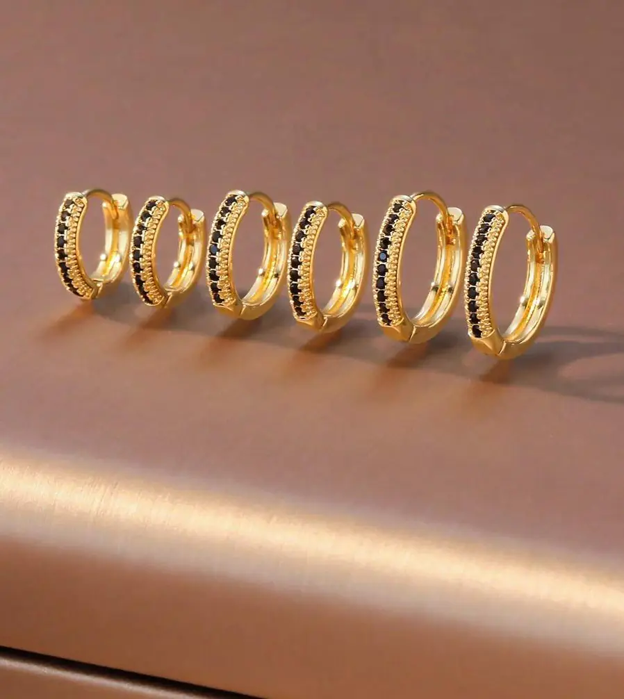 80431 - Set 3 Zarcillos dorado con cristales negro