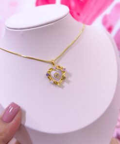 21062 - Collar armado corazon nacar con cristales colores