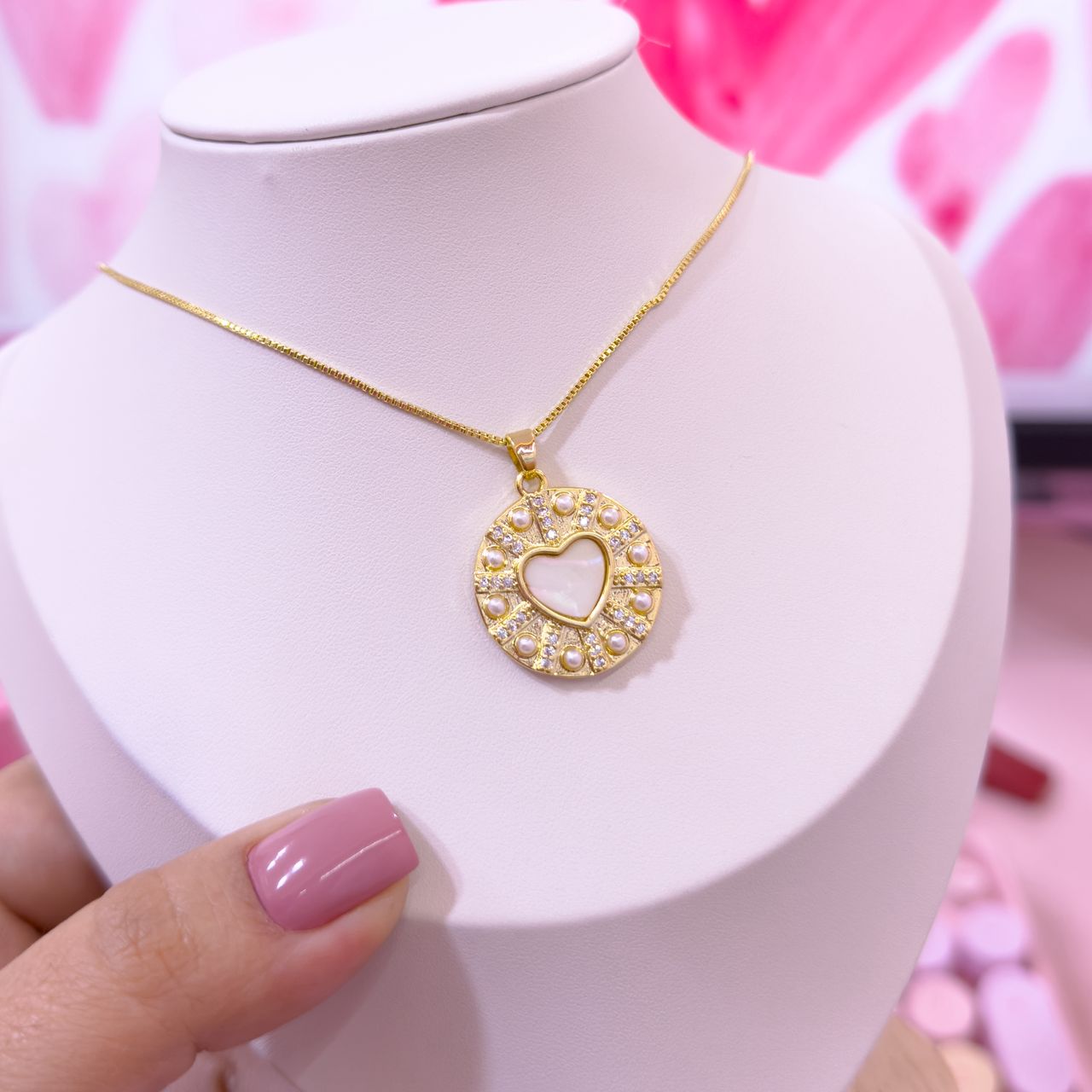 21072 - Collar armado corazon nacar y perlas