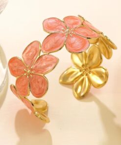 41174-3 Pulsera acero dorada flor salmon