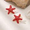 80110-4 Zarcillos acero esmaltado estrella rojo