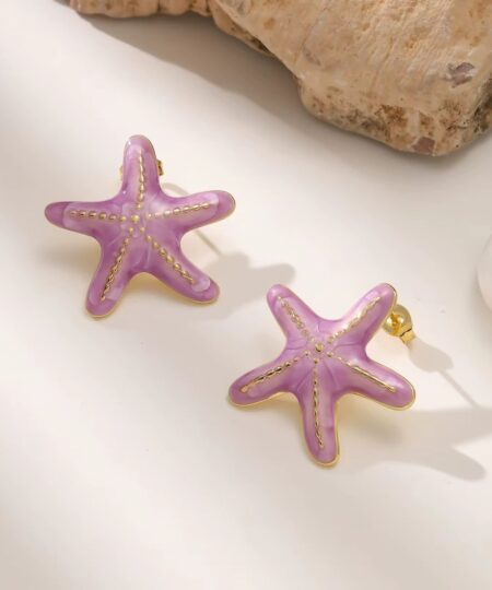 80110-5 Zarcillos acero esmaltado estrella morado