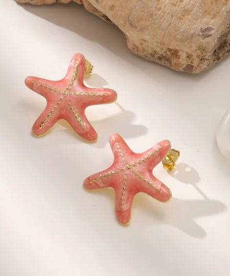 80110-6 Zarcillos acero esmaltado estrella salmon